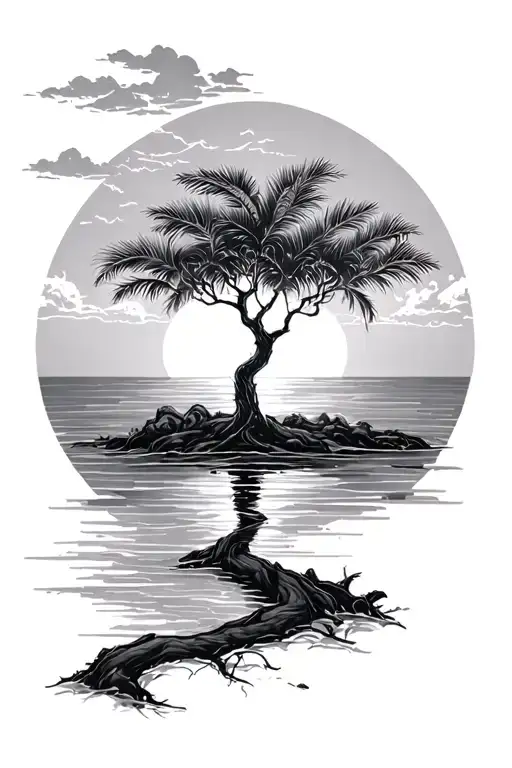 Plam Tree Wih Sunset