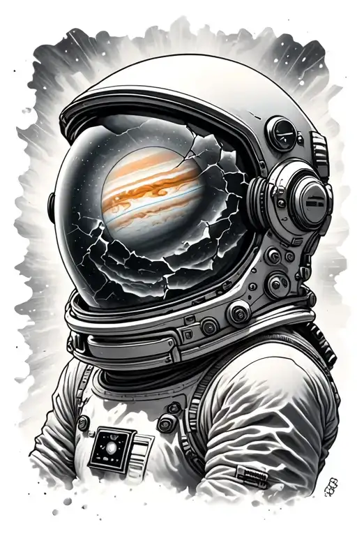 Broken Astronaut Helmet Reflecting Jupiter's Great Storm