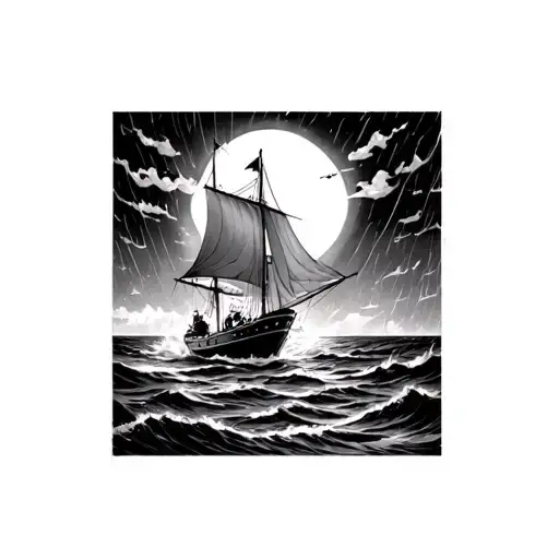 Ghibli Sailboat Through A Storm Towards Sunset