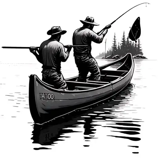 2 Guys Fishing Out Of A Canoe
