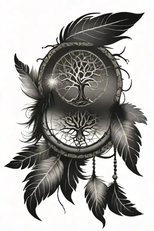 Tree Of Life Dream Catcher With Feathers Dangling