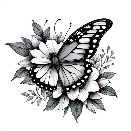 Floral Around Knee Tattoo With Butterfly