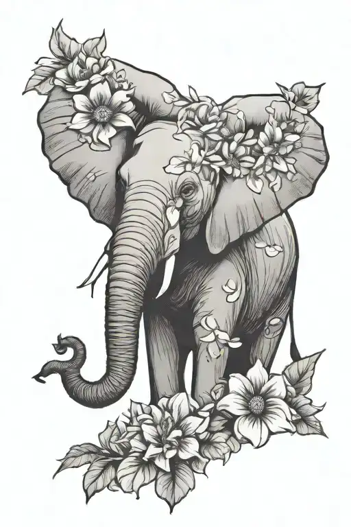 Elephant And Aster And Morning Glory Flower