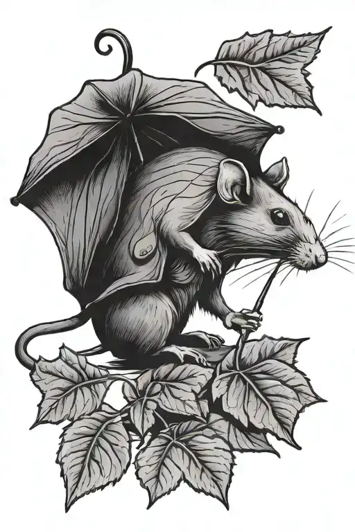Rat Using A Leaf As An Umbrella