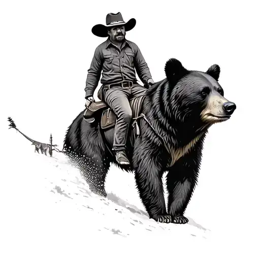 Black Bear With A Cowboy Riding On It's Back