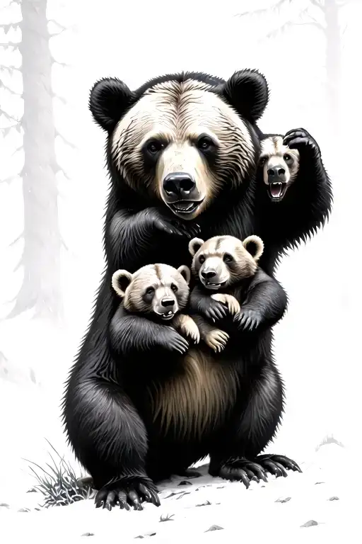 Bear Protecting Her Cubs In A Massacre