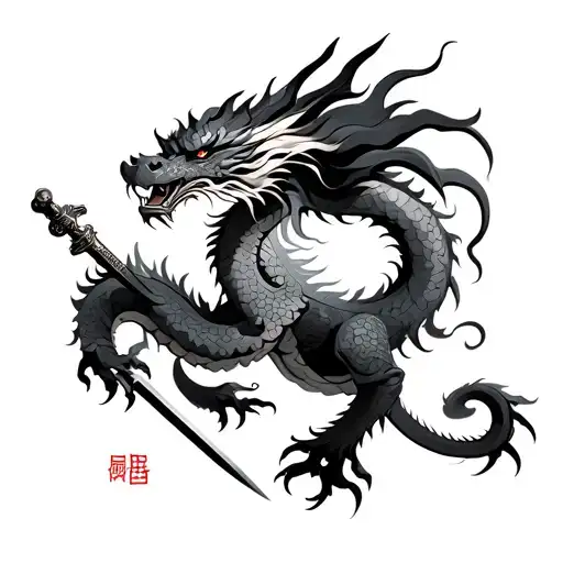 Chinese Dragon With Its Saber
