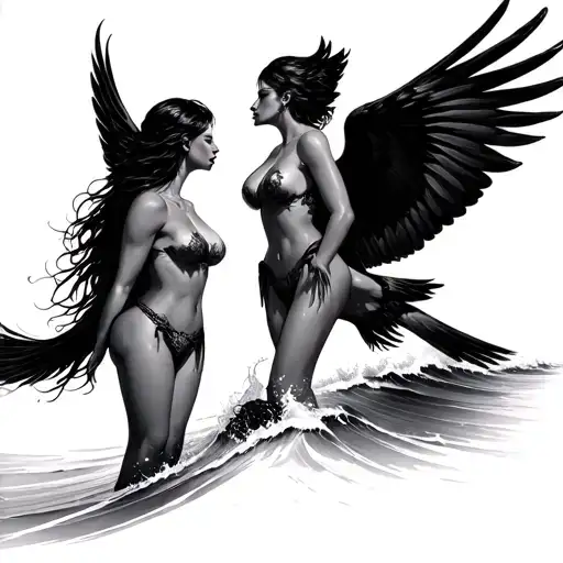 A Bird Over The Ocean With Sexy Sirens Watching