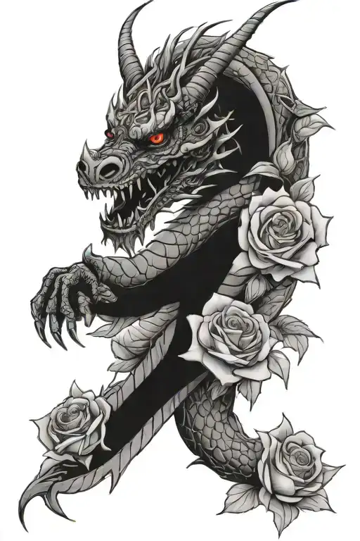 Dragon And Roses