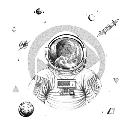 Full Body Realistic Astronaut Inside Geometric Shapes For Forearem