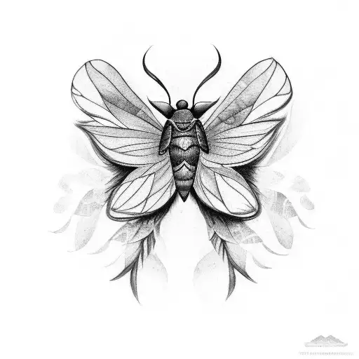 A Black-grey Tattoo Of A Mystical Moth In A Forest Setting