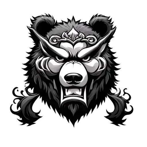 Oni Mask With Bear On Top Of It