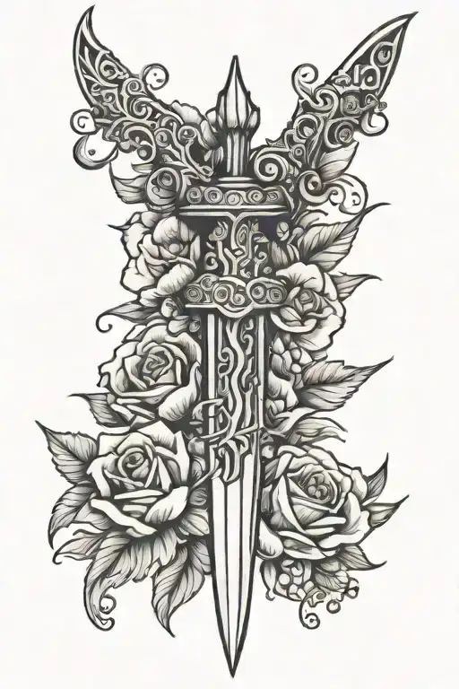 Dagger Surrounded By Flowers