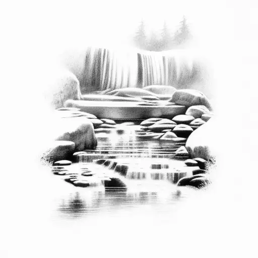 Waterfall Scene With Flowing River And Rockpool