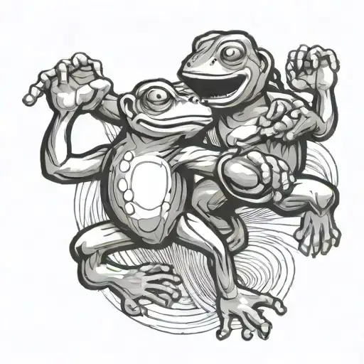 Frog And Monkey Boxing Eachother Wiht Initials