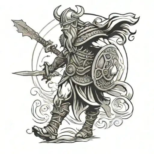 Viking Warrior Walking Towards Valhalla