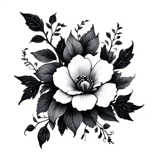 Black And White Flowers Vines And Leaf Intertwined