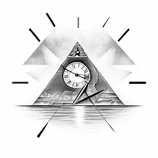 Pyramid With An Eye In The Middle With An Old Clock Around It