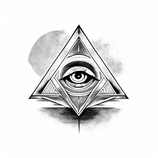 Pyramid With An Eye In The Middle With An Old Clock Around It