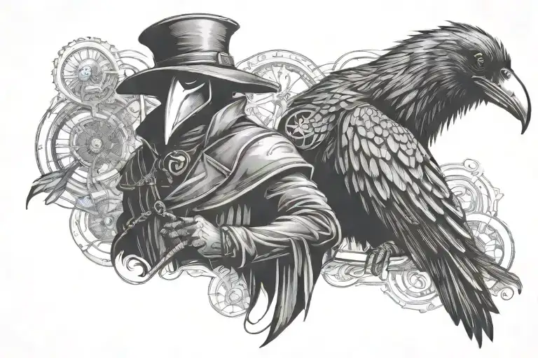Steam Punk Plague Doctor And Raven