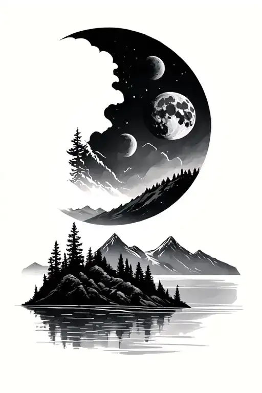 Mountain Lake River Moon