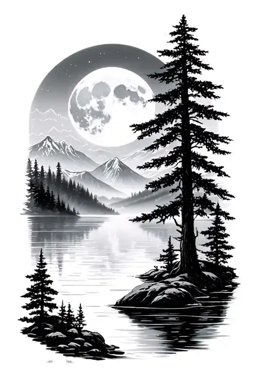 Mountain Lake River Moon Rising
