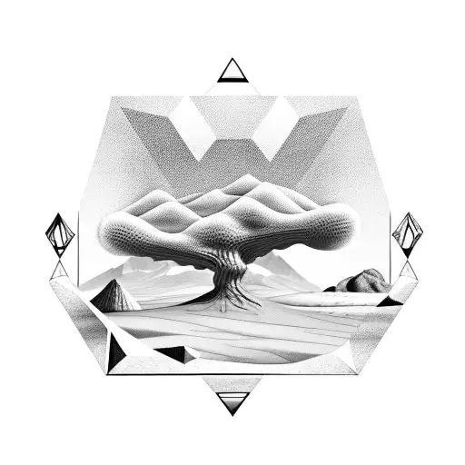 Desert Landscape With Catus Inside A Diamond