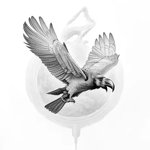 Raven Landing With Its Wings Open