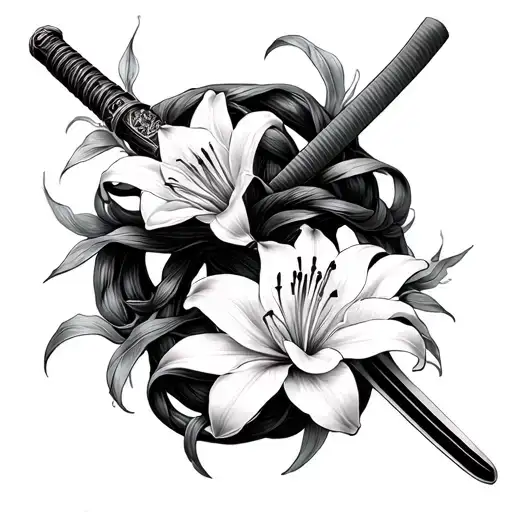 Spider Lilies Wrapped Around A Katana