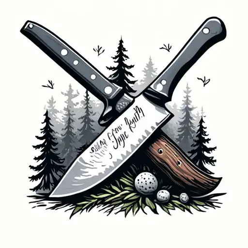 Gritty Chef Knives And Forest Scene