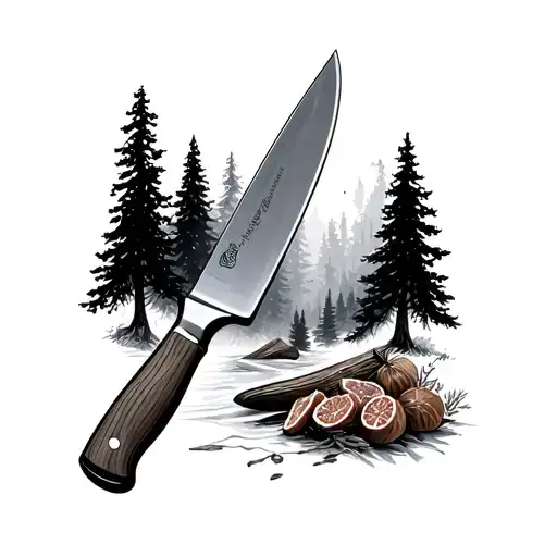 Realistic Chef Knives And Forest Scene