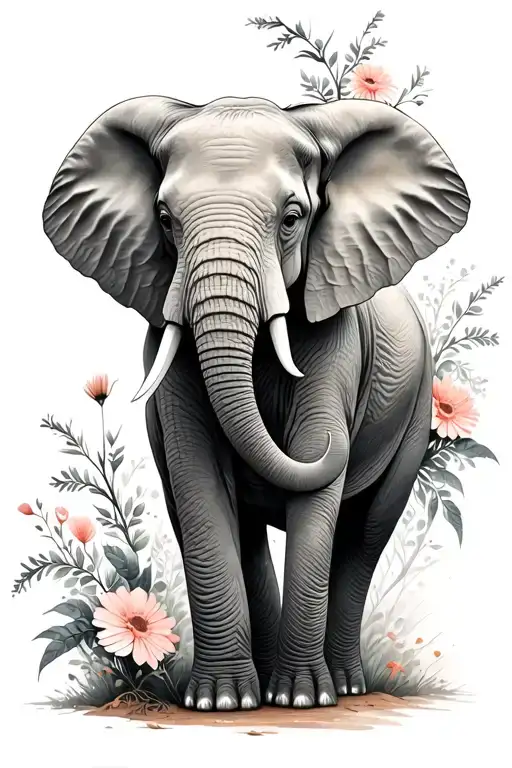 Elephant With Wild Flowers Intertwined