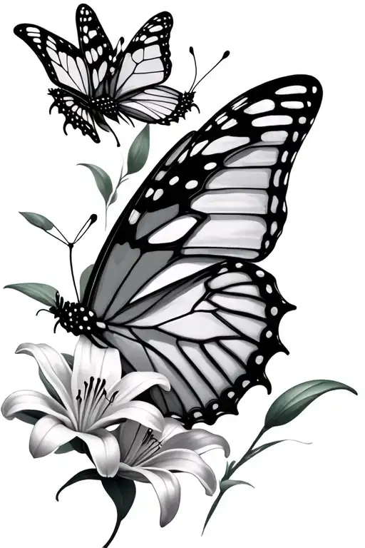 Butterflys And Lily Flowers