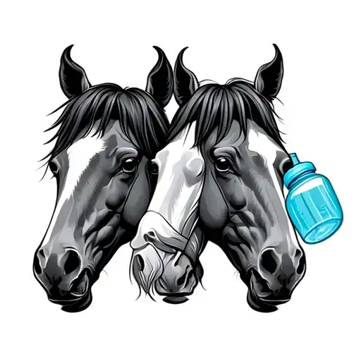 Two Colts Head And Baby Bottle Filled