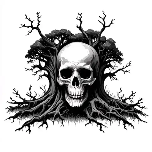Dark Forest Tattoo With Shadow Tree Skulls Darkness Grim