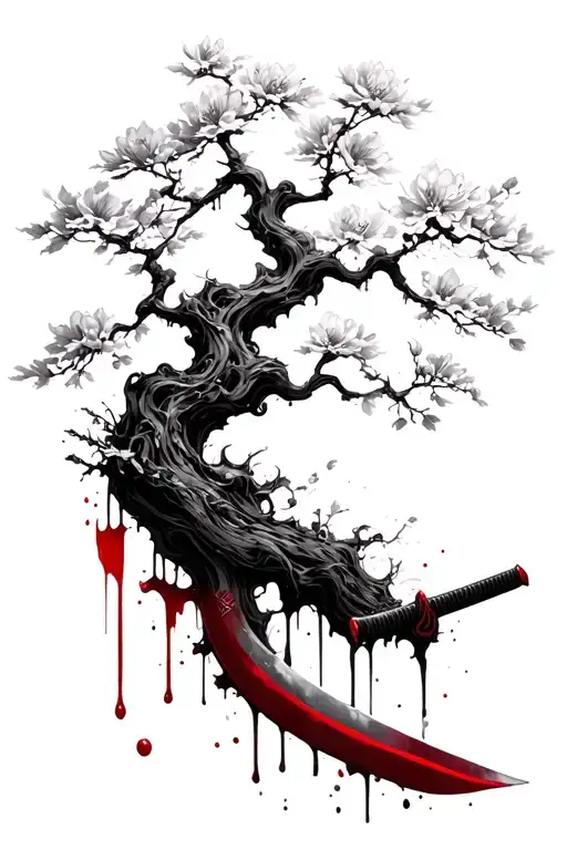 Sakura Tree With Bloody Katana