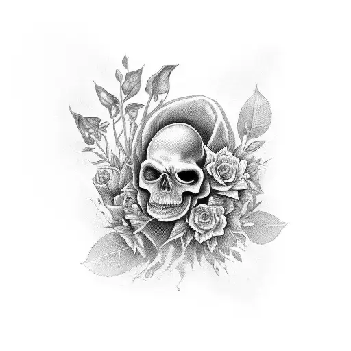 A Skelenton Surrounded By A Dark And Mysterious Floral Garden