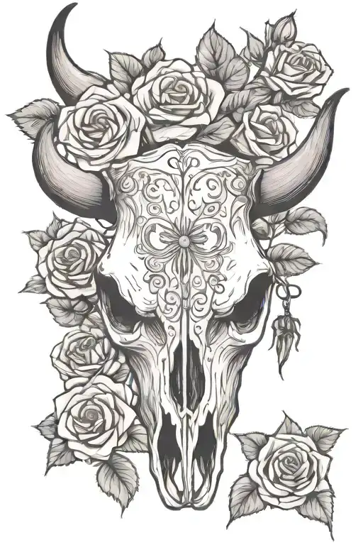 Cow Skull With Roses Growing
