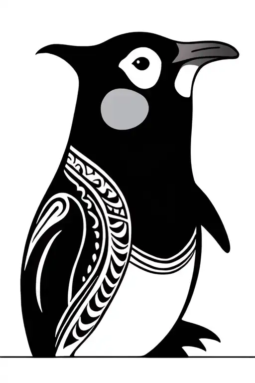 Simple Outline Of An Adelie Penguin Made Of Maori Tirbal Design