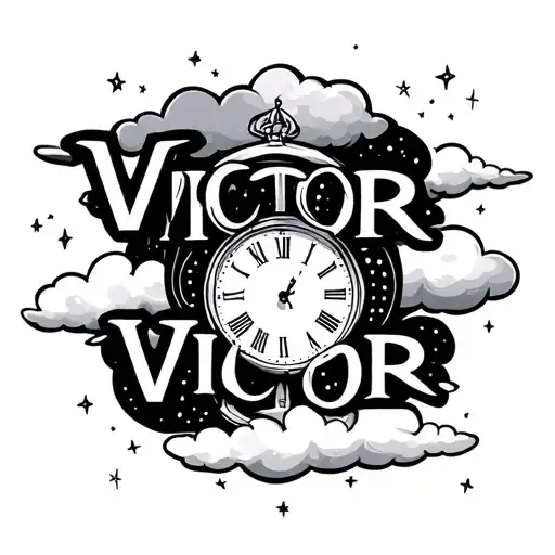 The Name Victor With Clouds And Stars And A Clock