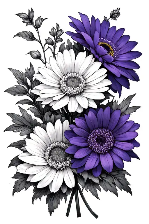Birth Flower Bouquet-chrysanthemum And Violet Flower Intertwined