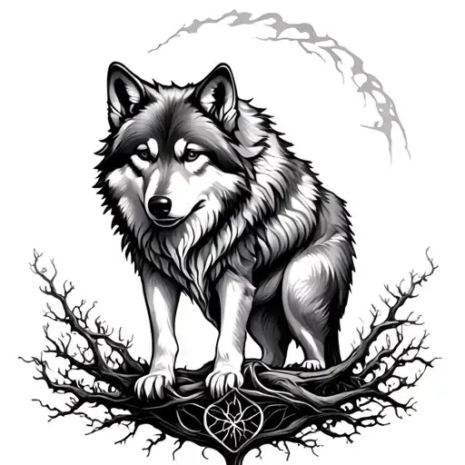 Scottish Wolf Tree Of Life Intertwined