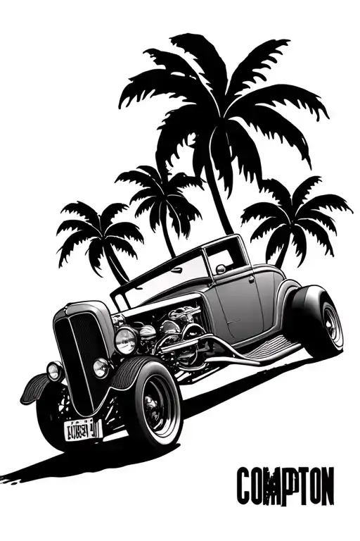 Compton Low Rider Car And Palm Trees