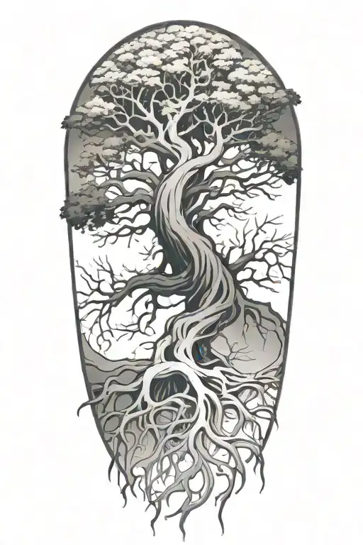 Tree With Intertwinef Trunk Roots Spreading