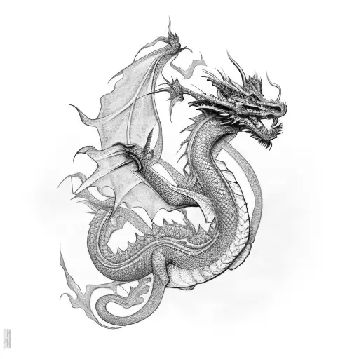 An Elegant Dragon Made Of Flowing Vines And Leaves