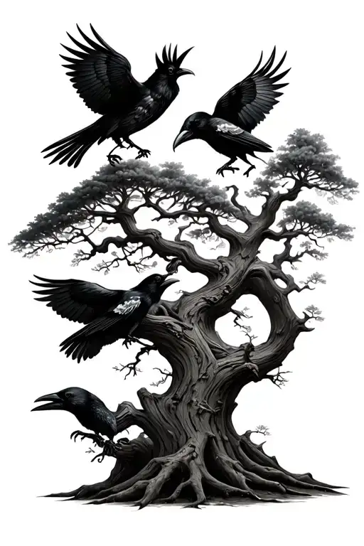 World Tree And Ravens Huginn And Muninn