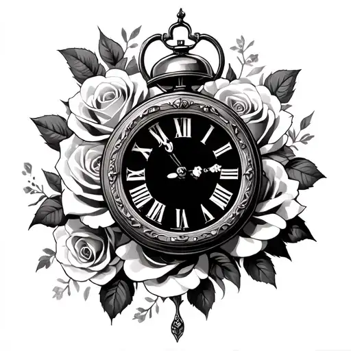 Roses And Old School Clock