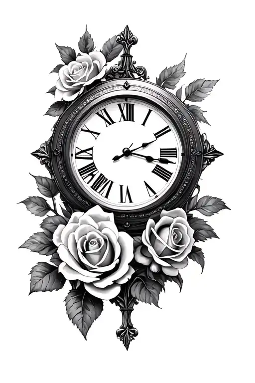Clock With Roses And Roman Numeral Clock