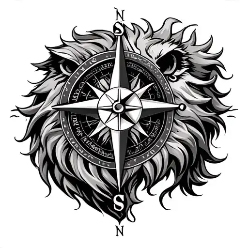 Compass Rose With Lion Head