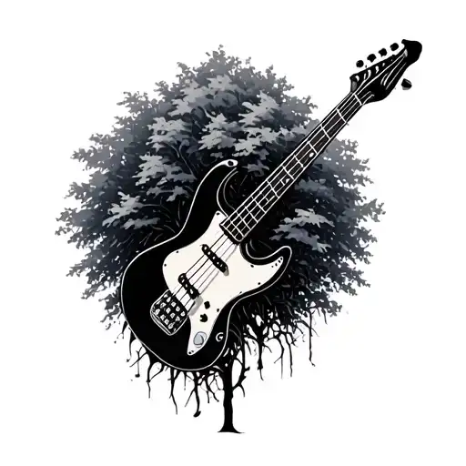 Trees Form Outline Of Bass Guitar